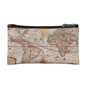 Vintage Antique Old World Map Design Faded Print Makeup Bag