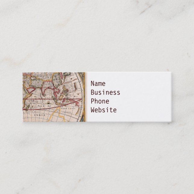 Vintage Antique Old World Map Design Faded Print Mini Business Card (Front)