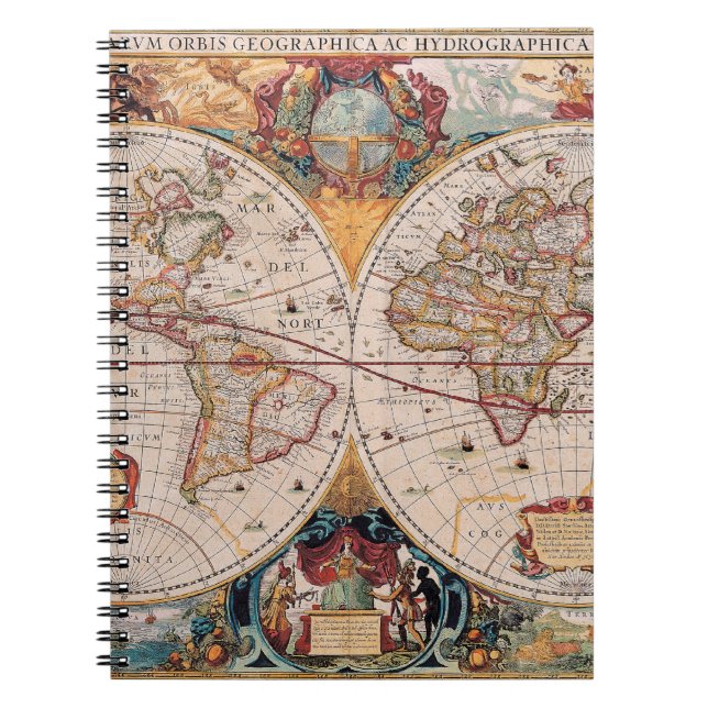 Vintage Antique Old World Map Design Faded Print Notebook (Front)