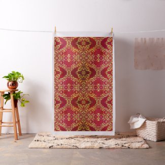Vintage Antique Ornate Gold And Red Damask Pattern Fabric