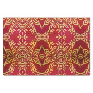 Vintage Antique Ornate Gold And Red Damask Pattern Tissue Paper