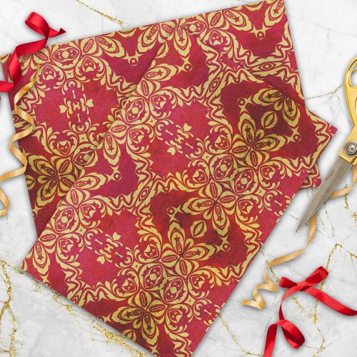 Vintage Antique Ornate Gold And Red Damask Pattern Tissue Paper