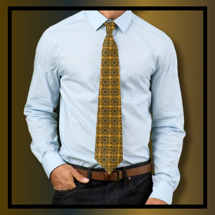 Vintage Antique Ornate Gold Damask Pattern Neck Tie