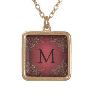 Vintage Antique Ornate Red Gold Monogram Plated Necklace