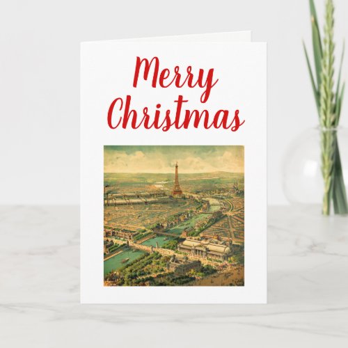 Vintage Antique Paris Print Christmas Xmas Holiday Card