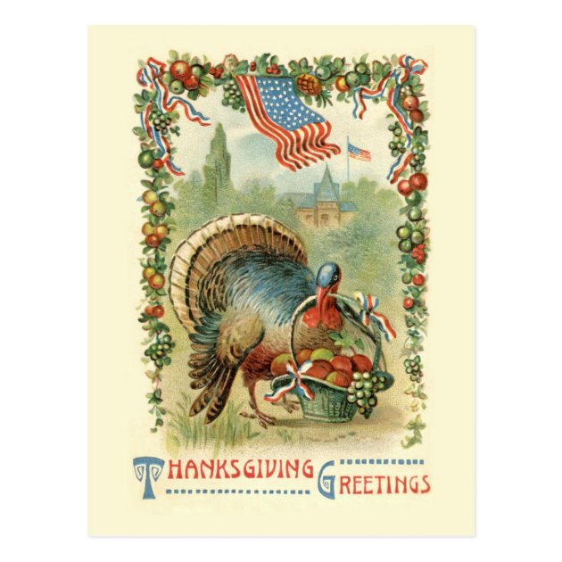 Vintage Antique Patriotic Thanksgiving Postcard