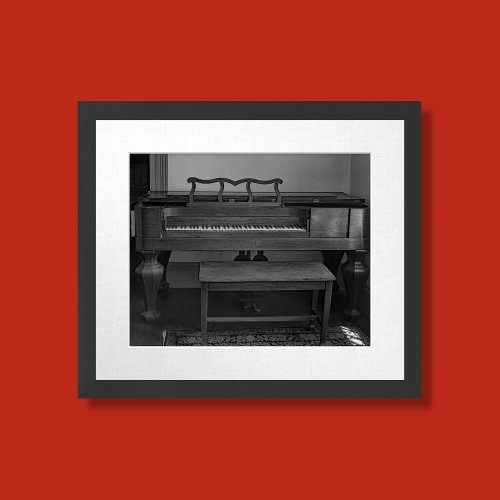 Vintage Antique Piano Black  White Photograph Framed Art