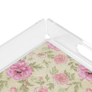 Vintage Antique Pink Rose Floral botanical    Acrylic Tray