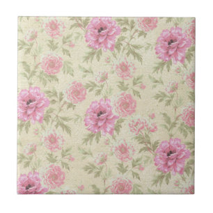 Vintage Antique Pink Rose Floral botanical   Ceramic Tile