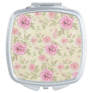 Vintage Antique Pink Rose Floral botanical  Compact Mirror