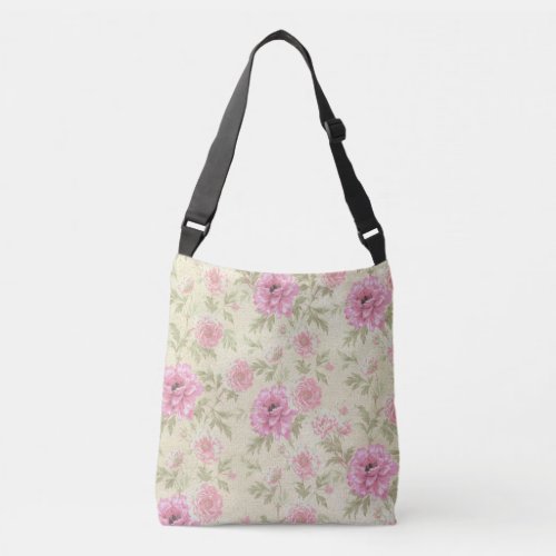 Vintage Antique Pink Rose Floral botanical   Crossbody Bag