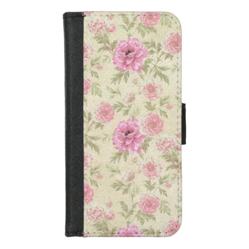 Vintage Antique Pink Rose Floral botanical  iPhone 87 Wallet Case