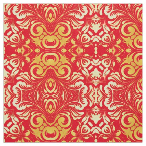 Vintage Antique Red and Yellow Decorative Pattern Fabric | Zazzle