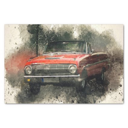  Vintage Antique Red Car Decoupage 