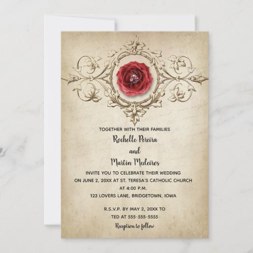 Vintage Antique Red Rose Wedding Invitation