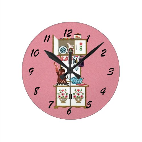 Vintage Antique Retro Kitchen Stove Coffee Pot Round Clock