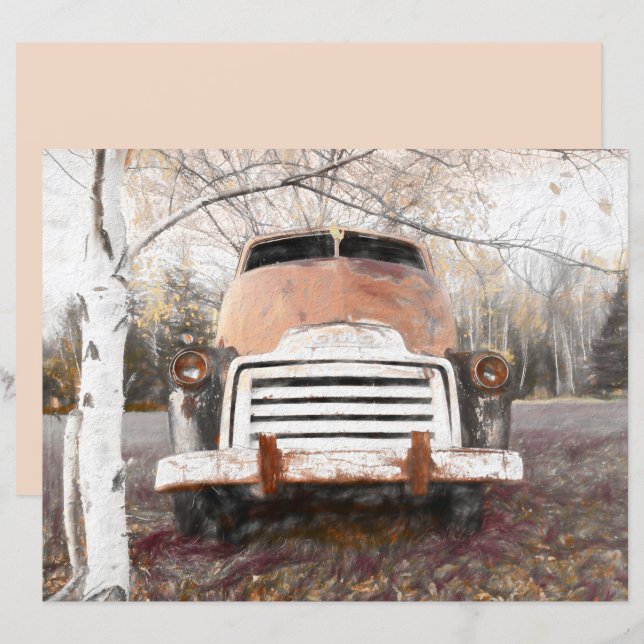 Vintage Antique Retro Rustic Autumn Truck Sketch (Front/Back)