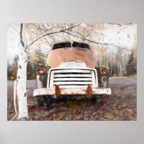 Vintage Antique Retro Rustic Autumn Truck Sketch Poster