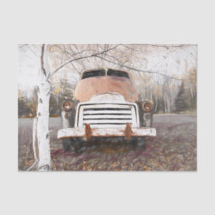 Vintage Antique Retro Rustic Autumn Truck Sketch Tissue Paper