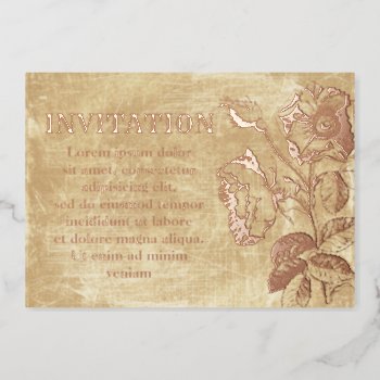 Vintage Antique Rose Gold Foil Invitation Card by opheliasart at Zazzle