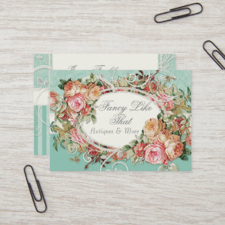 Vintage Antique Roses Floral Bouquet Modern Aqua Business Card