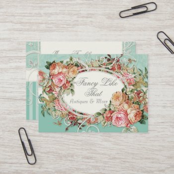 Vintage Antique Roses Floral Bouquet Modern Aqua Business Card by EverythingBusiness at Zazzle