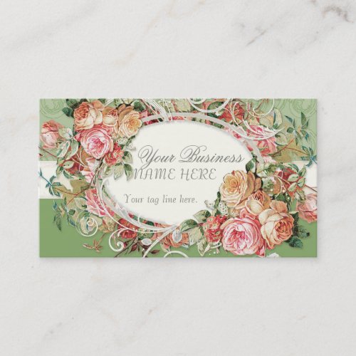 Vintage Antique Roses Floral Bouquet Modern Swirls Business Card