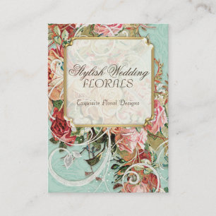 Vintage Antique Roses Floral Bouquet Modern Swirls Business Card