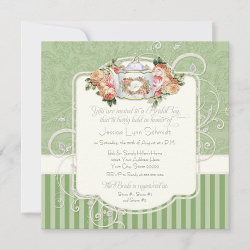 Vintage Antique Roses Floral Bouquet Modern Swirls Invitation