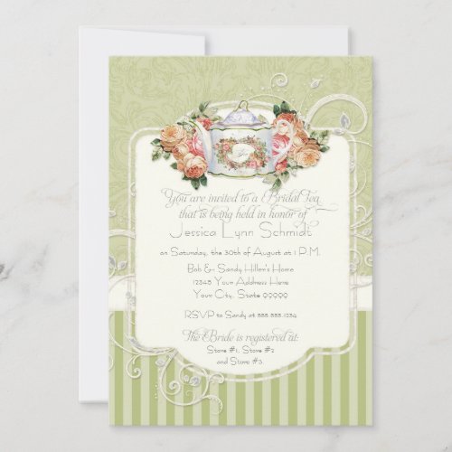 Vintage Antique Roses Floral Bouquet Modern Swirls Invitation