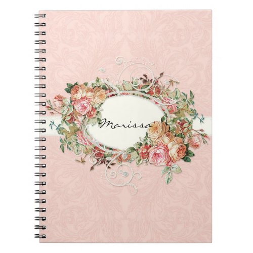 Vintage Antique Roses Floral Bouquet Modern Swirls Notebook