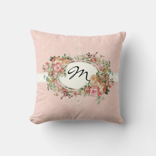 Vintage Antique Roses Floral Bouquet Modern Swirls Throw Pillow