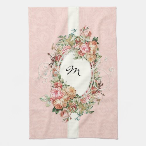 Vintage Antique Roses Floral Bouquet Modern Swirls Towel