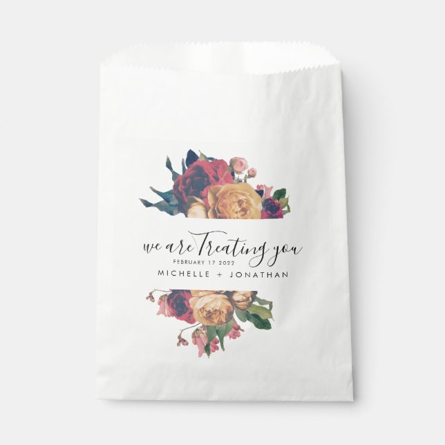 Vintage Antique Roses Wedding Treat Favor Bag (Front)