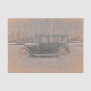 Vintage Antique Rustic Sepia Tone Car Sketch Art Tissue Paper