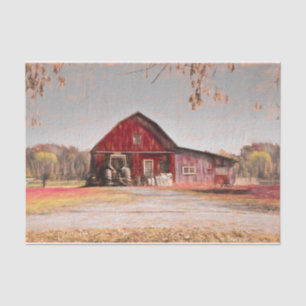 Vintage Antique Rustic Texture Sketch Art Red Barn Tissue Paper