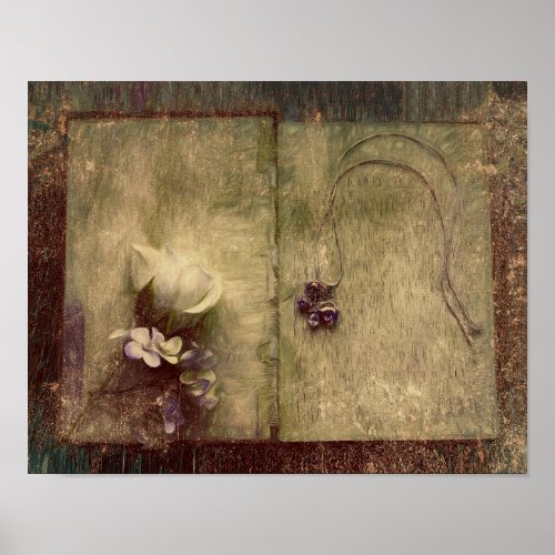 Vintage Antique Sepia Brown Floral Old Texture Poster