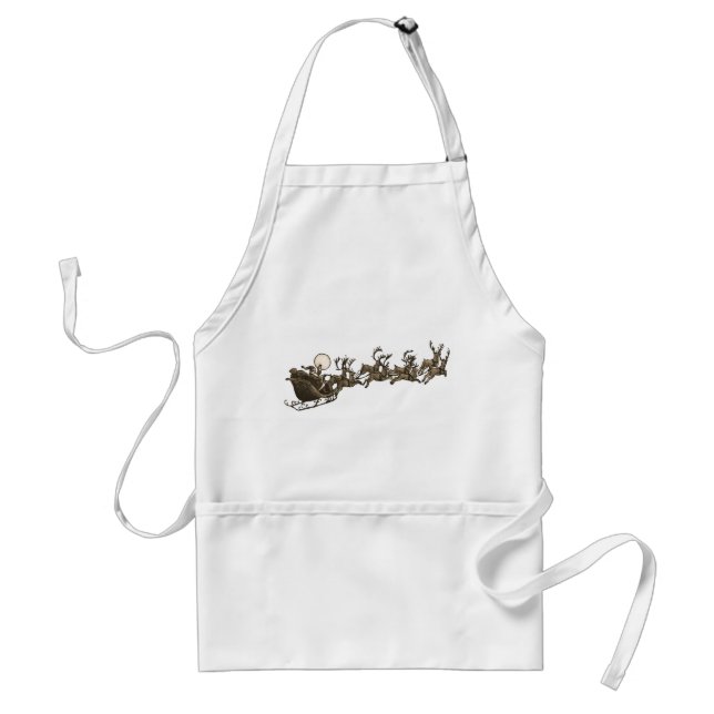 Vintage Antique Sepia Santa Sleigh Reindeers Adult Apron (Front)