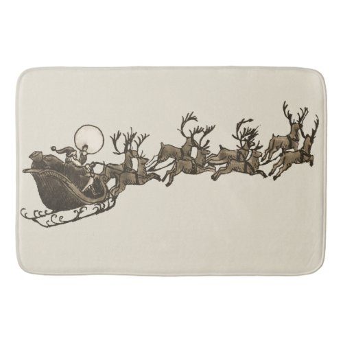 Vintage Antique Sepia Santa Sleigh Reindeers Bathroom Mat