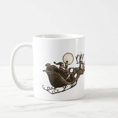 Vintage Antique Sepia Santa Sleigh Reindeers Coffee Mug