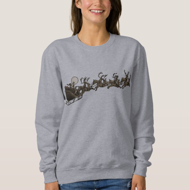 Vintage Antique Sepia Santa Sleigh Reindeers Sweatshirt (Front)