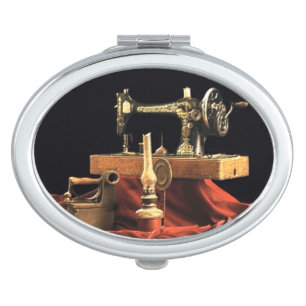 Vintage Antique Sewing Machine Compact Mirror
