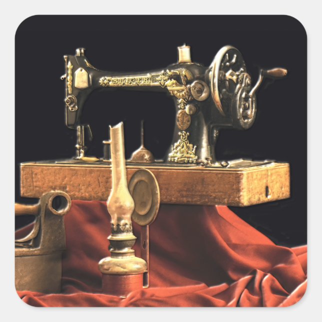 Vintage Antique Sewing Machine Square Sticker (Front)