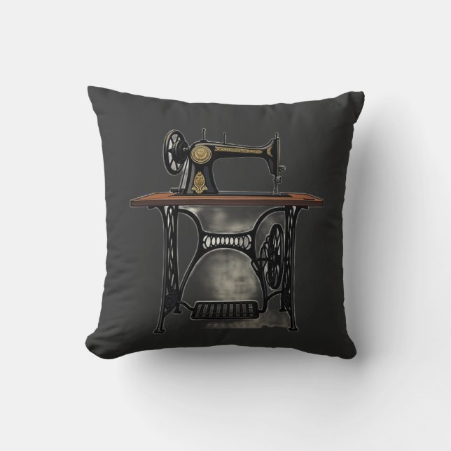 Vintage Antique Sewing Machine Throw Pillow (Front)