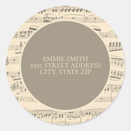 Vintage Antique Sheet Music Envelope Address Classic Round Sticker