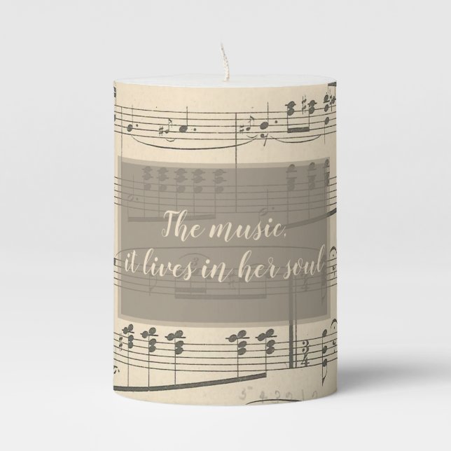 Vintage Antique Sheet Music Quote Pillar Candle (Front)