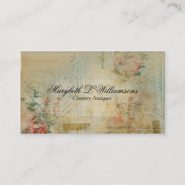 Vintage Antique Soft Flower Blends Blue Business Card (Front)