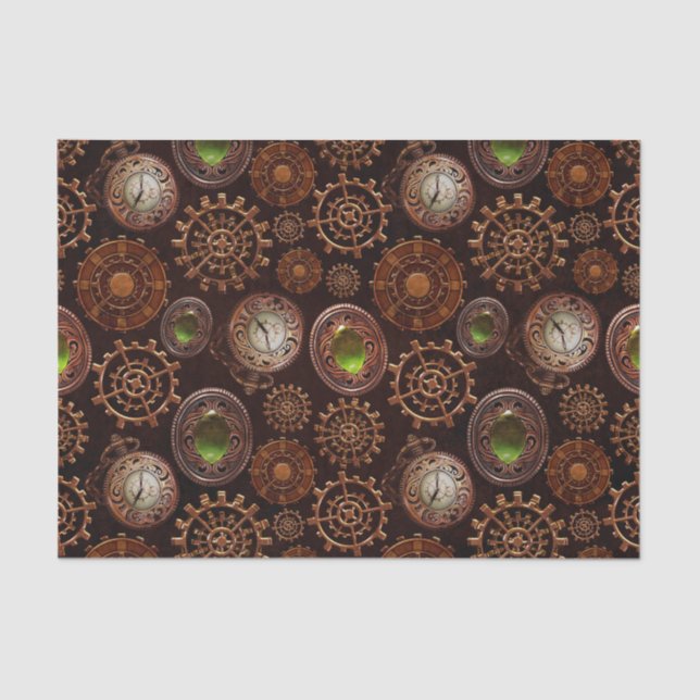 Vintage Antique Steampunk Clock and Gear Tissue Paper (Front)