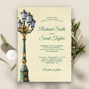 Vintage Antique Street lamp Wedding Invitation