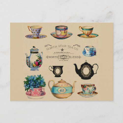 Vintage Antique Teacup Floral Postcard